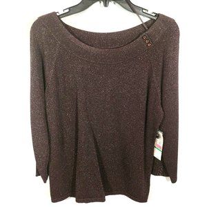 Jones New York Signature Brown Pull Over Sweater with Copper Accents. Size L.